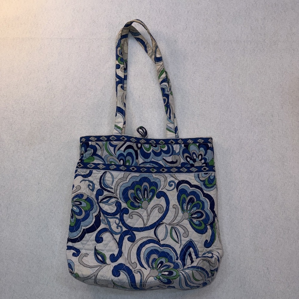 Vera Bradley‎ Quilted Medium Shoulder Bag Purse Mediterranean Blue White Floral - Picture 9 of 14